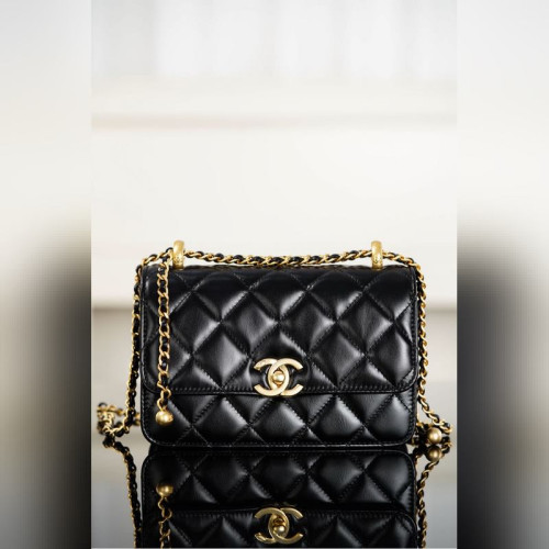 頂級進口原廠皮CHANEL 25S 雙金球CF MINI 19cm 黑色