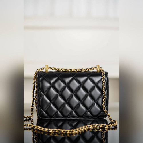 頂級進口原廠皮CHANEL 25S 雙金球CF MINI 19cm 黑色