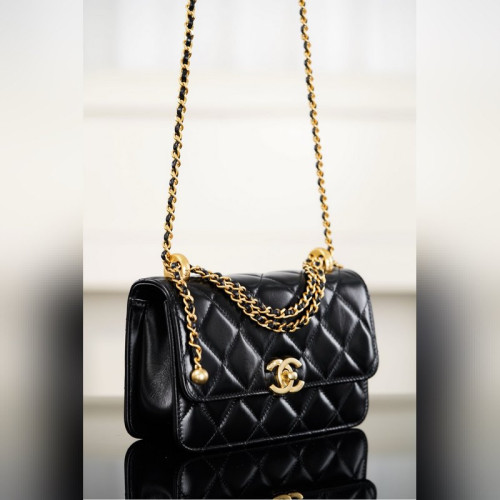 頂級進口原廠皮CHANEL 25S 雙金球CF MINI 19cm 黑色