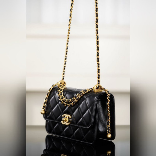 頂級進口原廠皮CHANEL 25S 雙金球CF MINI 19cm 黑色