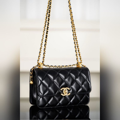 頂級進口原廠皮CHANEL 25S 雙金球CF MINI 19cm 黑色