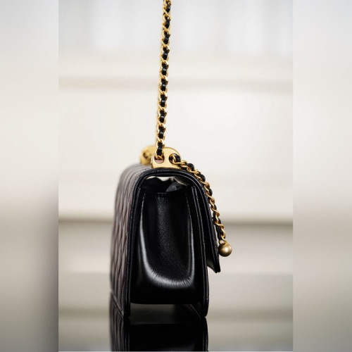 頂級進口原廠皮CHANEL 25S 雙金球CF MINI 19cm 黑色