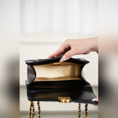 頂級進口原廠皮CHANEL 25S 雙金球CF MINI 19cm 黑色