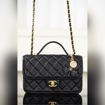 頂級進口原廠皮Chanel 25B 四葉草金幣郵差包 黑金