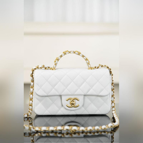 頂級進口原廠皮Chanel 25B 雙C手柄 CF大mini 白金色