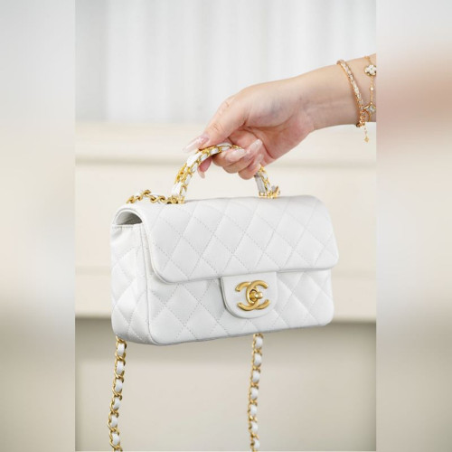 頂級進口原廠皮Chanel 25B 雙C手柄 CF大mini 白金色