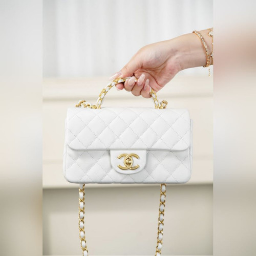 頂級進口原廠皮Chanel 25B 雙C手柄 CF大mini 白金色