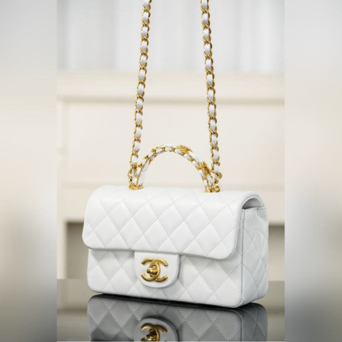 頂級進口原廠皮Chanel 25B 雙C手柄 CF大mini 白金色