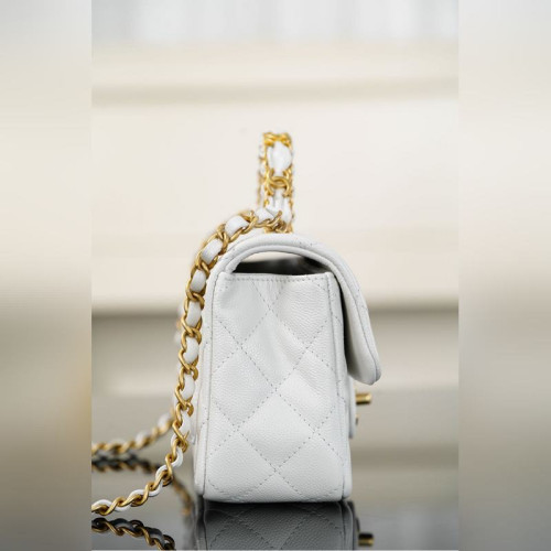 頂級進口原廠皮Chanel 25B 雙C手柄 CF大mini 白金色