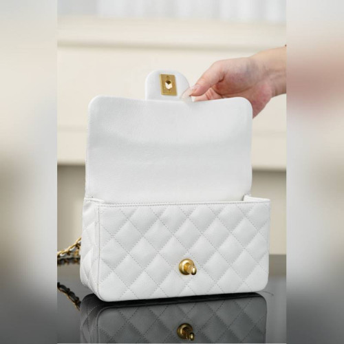頂級進口原廠皮Chanel 25B 雙C手柄 CF大mini 白金色