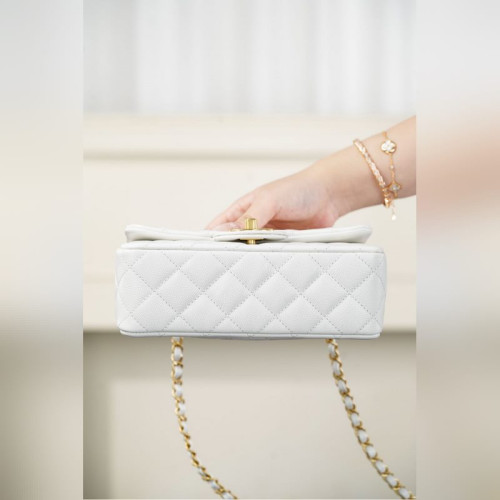 頂級進口原廠皮Chanel 25B 雙C手柄 CF大mini 白金色