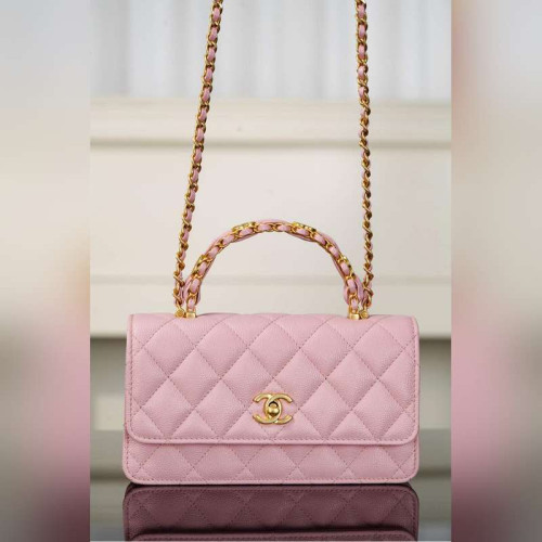 頂級進口原廠皮Chanel 25B 雙C手柄 風琴woc 粉色