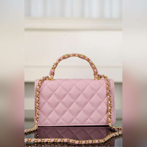 頂級進口原廠皮Chanel 25B 雙C手柄 風琴woc 粉色