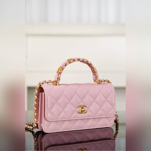 頂級進口原廠皮Chanel 25B 雙C手柄 風琴woc 粉色