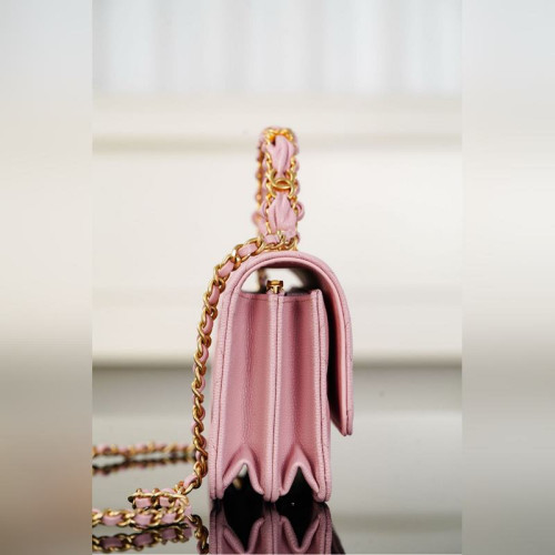 頂級進口原廠皮Chanel 25B 雙C手柄 風琴woc 粉色
