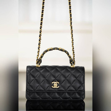 頂級進口原廠皮Chanel 25B 雙C手柄 風琴woc 黑色