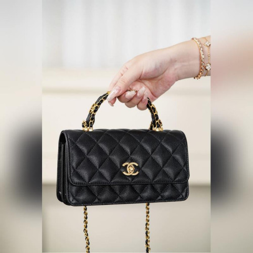頂級進口原廠皮Chanel 25B 雙C手柄 風琴woc 黑色
