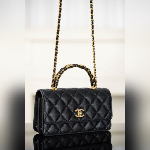 頂級進口原廠皮Chanel 25B 雙C手柄 風琴woc 黑色