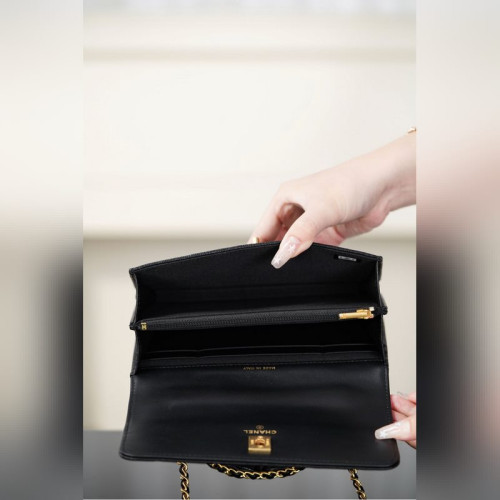 頂級進口原廠皮Chanel 25B 雙C手柄 風琴woc 黑色