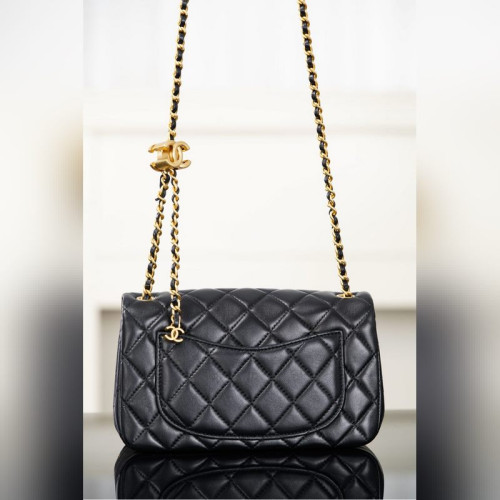 頂級進口原廠皮Chanel 25B 雙C鍊條CF 大mini 黑色