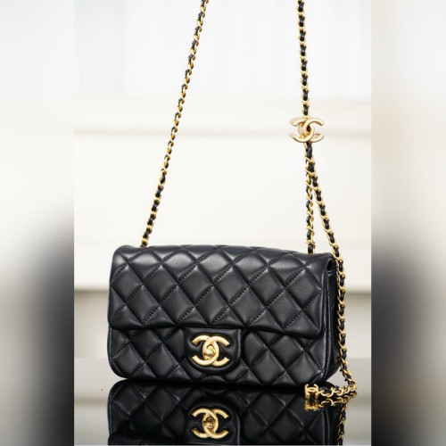 頂級進口原廠皮Chanel 25B 雙C鍊條CF 大mini 黑色