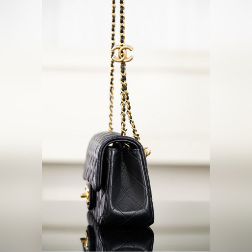 頂級進口原廠皮Chanel 25B 雙C鍊條CF 大mini 黑色