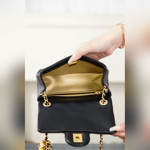頂級進口原廠皮Chanel 25B 雙C鍊條方胖子 黑色小號