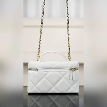 頂級進口原廠皮Chanel 25k 大菱格牛皮LP盒子包 白金