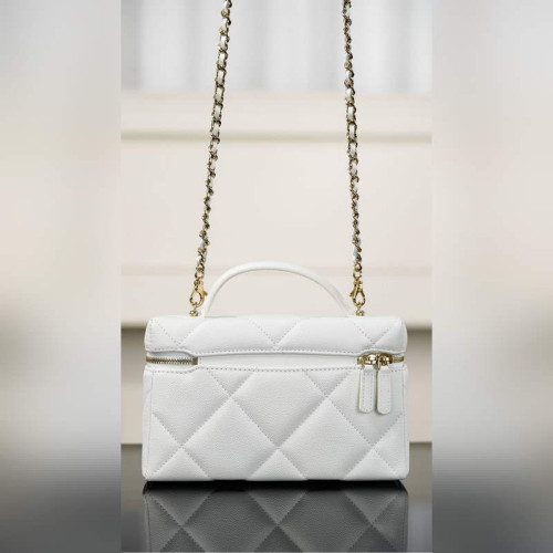 頂級進口原廠皮Chanel 25k 大菱格牛皮LP盒子包 白金
