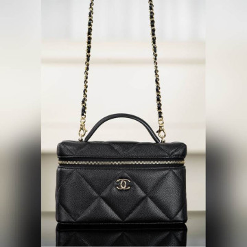 頂級進口原廠皮Chanel 25k 大菱格牛皮LP盒子包 黑金
