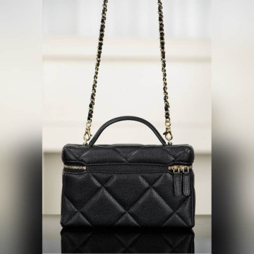 頂級進口原廠皮Chanel 25k 大菱格牛皮LP盒子包 黑金