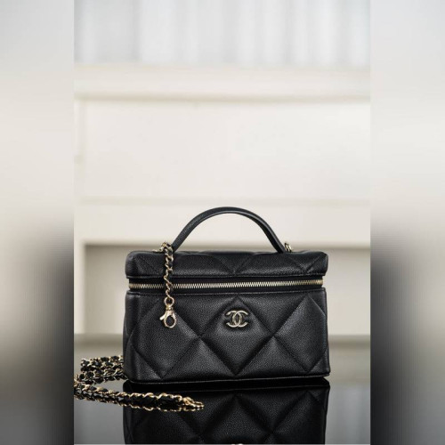 頂級進口原廠皮Chanel 25k 大菱格牛皮LP盒子包 黑金