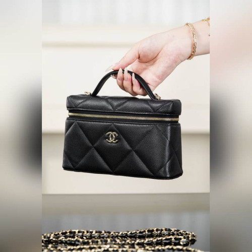 頂級進口原廠皮Chanel 25k 大菱格牛皮LP盒子包 黑金
