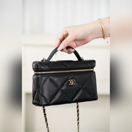 頂級進口原廠皮Chanel 25k 大菱格牛皮LP盒子包 黑金