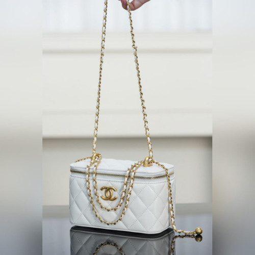 頂級進口原廠皮Chanel 25s 雙金珠長盒子 白金