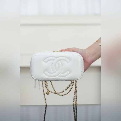 頂級進口原廠皮Chanel 25s 雙金珠長盒子 白金