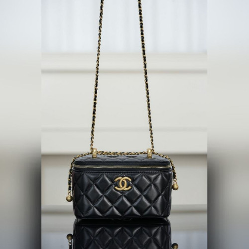 頂級進口原廠皮Chanel 25s 雙金珠長盒子 黑金