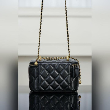 頂級進口原廠皮Chanel 25s 雙金珠長盒子 黑金