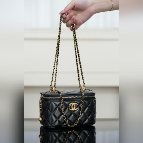 頂級進口原廠皮Chanel 25s 雙金珠長盒子 黑金