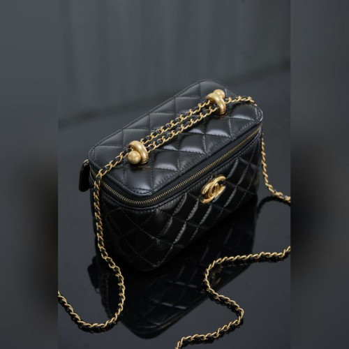頂級進口原廠皮Chanel 25s 雙金珠長盒子 黑金