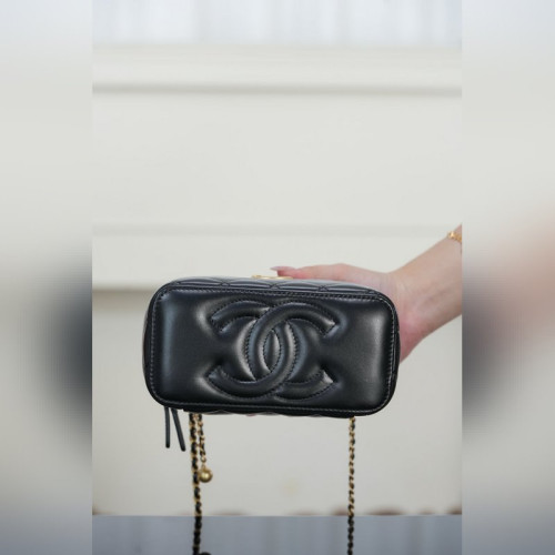 頂級進口原廠皮Chanel 25s 雙金珠長盒子 黑金