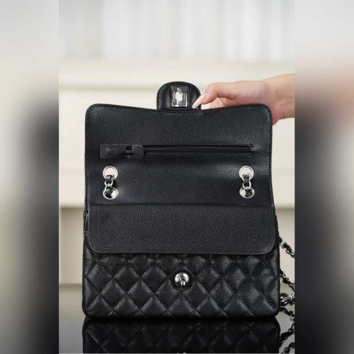 頂級進口原廠皮Classic Flap 經典口蓋包 大球紋 黑銀小號