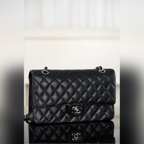 頂級進口原廠皮Classic Flap 經典口蓋包 正品皮 大球紋 黑銀中號