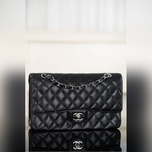 頂級進口原廠皮Classic Flap 經典口蓋包 正品皮 大球紋 黑銀中號
