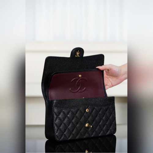 頂級進口原廠皮Classic Flap 經典口蓋包 正品胎牛皮 黑金中號