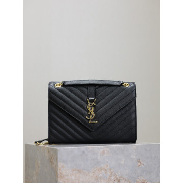 黑色金扣V型Monogram中號魚子醬信封包，型號487206