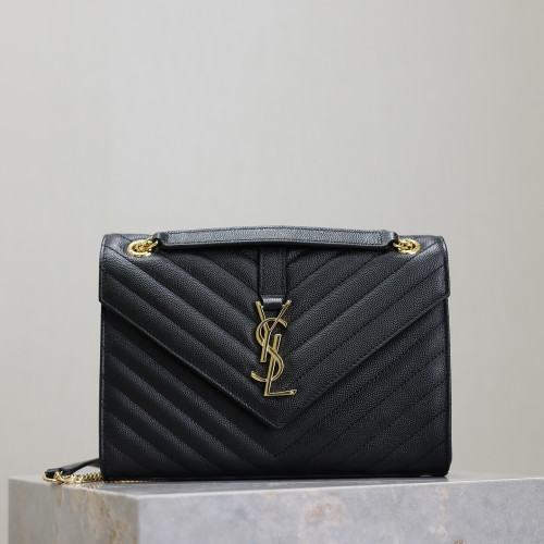 黑色金扣V型Monogram中號魚子醬信封包，型號487206