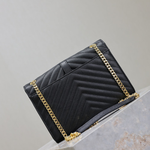 黑色金扣V型Monogram中號魚子醬信封包，型號487206