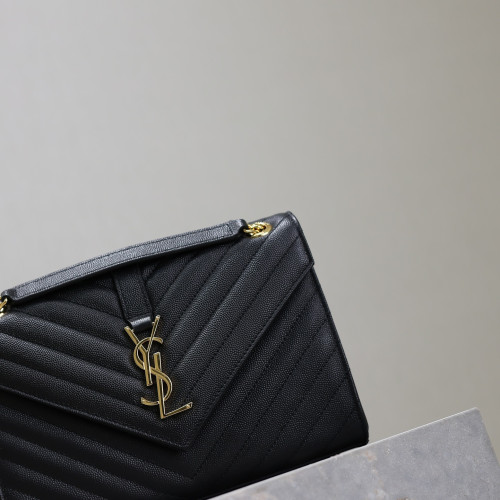 黑色金扣V型Monogram中號魚子醬信封包，型號487206
