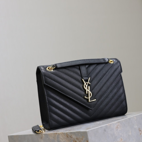 黑色金扣V型Monogram中號魚子醬信封包，型號487206
